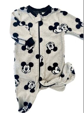Disney Gray and Navy Mickey Mouse Fleece Footed One-Piece